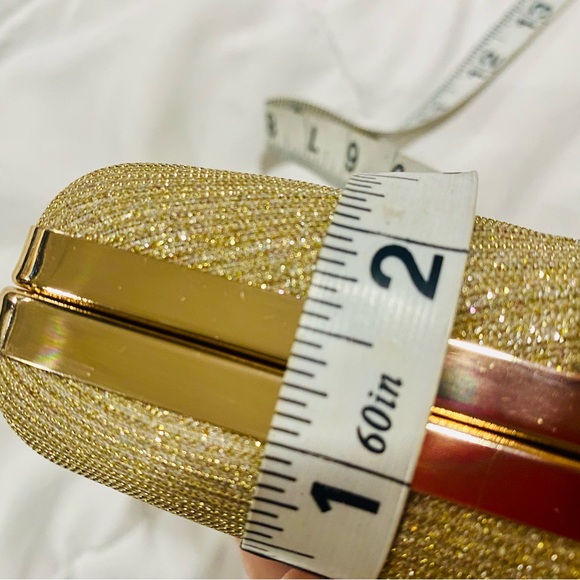 Gold Glitter/Crystal Minaudière Finger Ring Spring Closure Clutch / Shoulder EUC - Picture 12 of 13